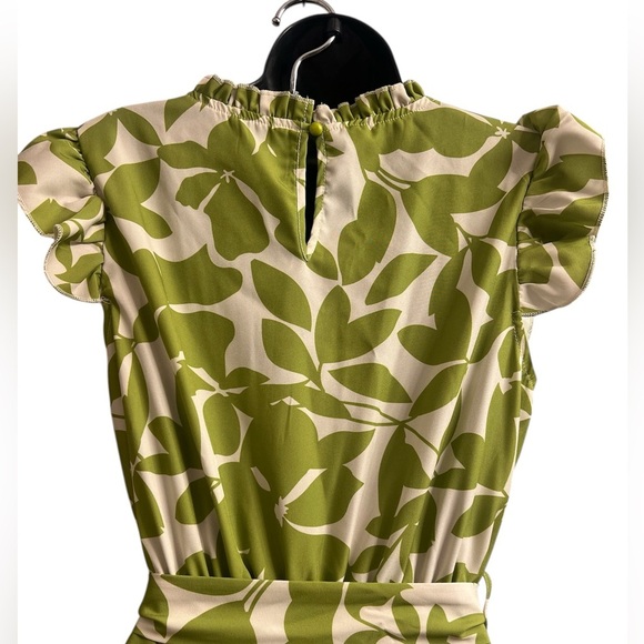 Green Leaf Print Long Dress SHEIN Sz M - Picture 4 of 5